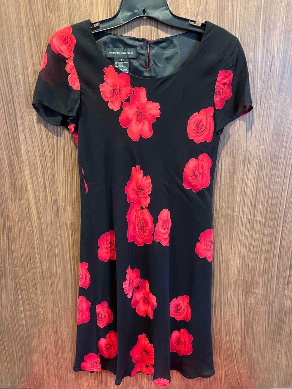 Jones New York Black and Red Floral Print Dress